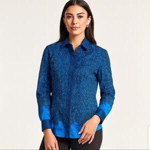 Vintage Y2K NY&Co vibrant blue button front Shirt lace Women's Size L Fitted